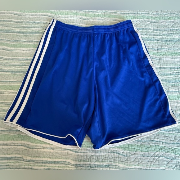 Adidas Blue Athletic Shorts with Signature Stripes - Picture 1 of 3